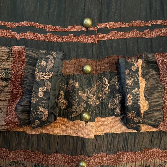 Y2K ‘MARISOL’ earthtone striped tapestry boho lightweight button up shacket! - Picture 6 of 8